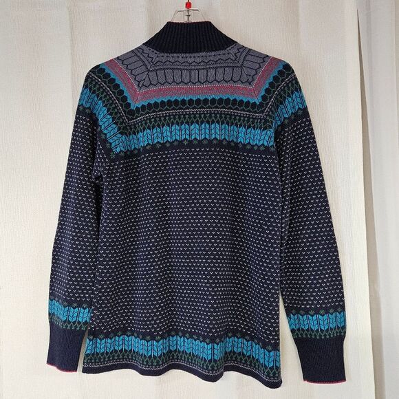 Eddie Bauer Blue Fair Isle Quarter Zip High Neck Preppy Knit Pullover Sweater - Picture 5 of 11